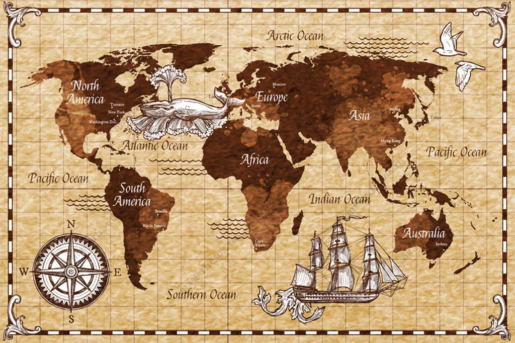 Фотообои Карта мира старинная